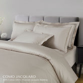 Malako Como Jacquard Olive Beige Checks 550 TC 100% Cotton King Size Bedding Set